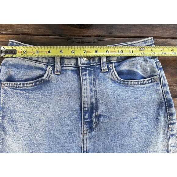 Bershka Raw Hem 90s 14 in Mini High Rise Stretch Denim Jean Skirt Womens 2 Blue - Picture 5 of 6